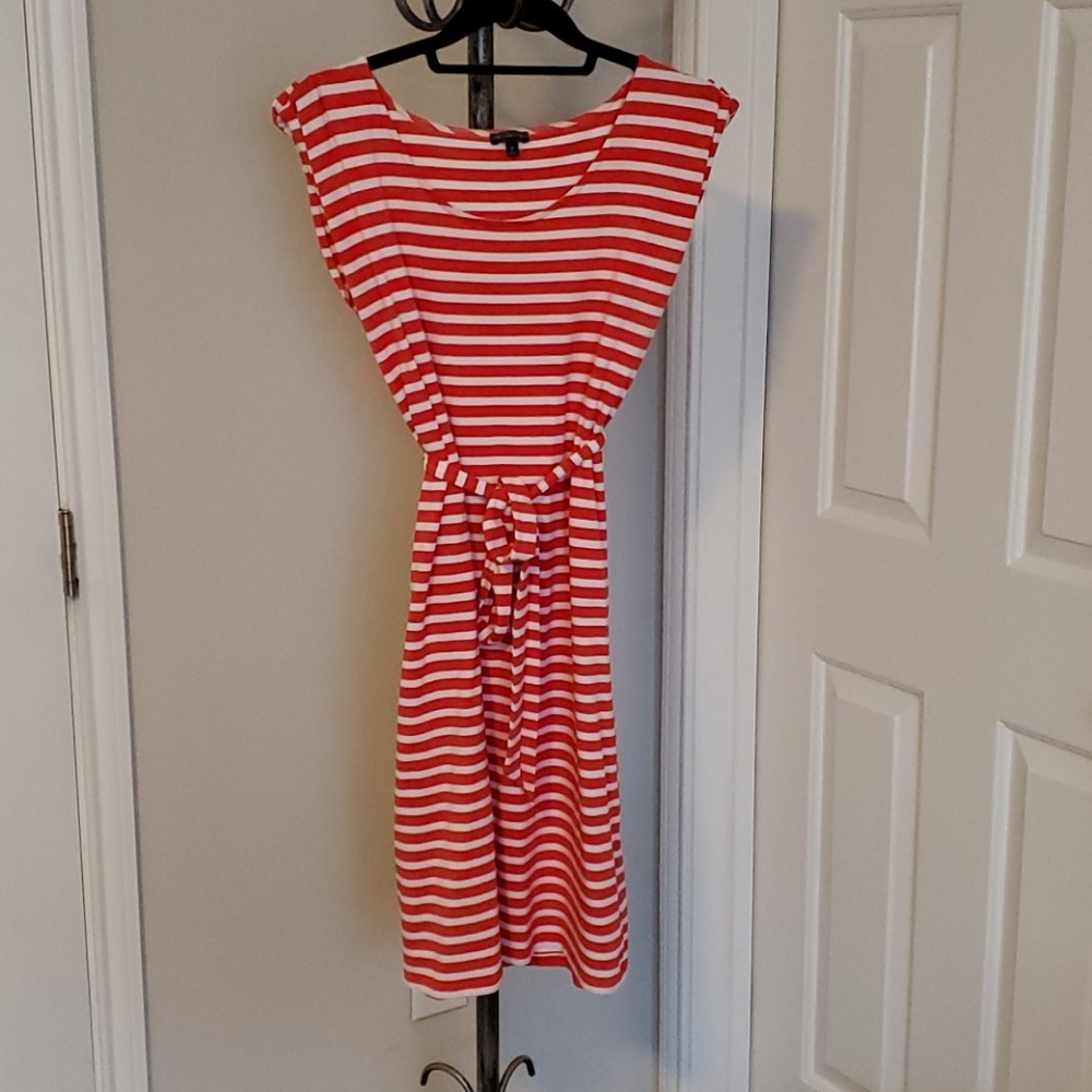 Red and White Striped Dress w Tie Belt